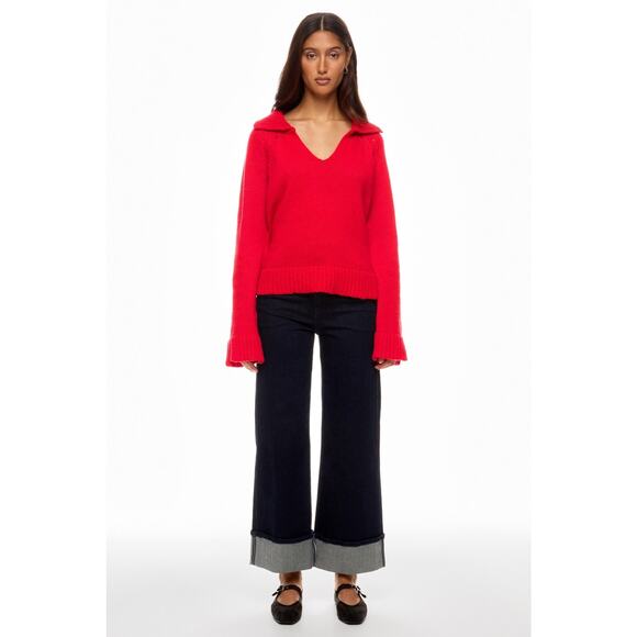 Ciao Lucia Belinha Red Merino Wool Knit Collared V-Neck Pullover Sweater Size L - Picture 1 of 16